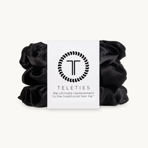 Teleties Jet Black Large Scrunchie 3 PC  Set| 100% Natural Silk| New With Tags